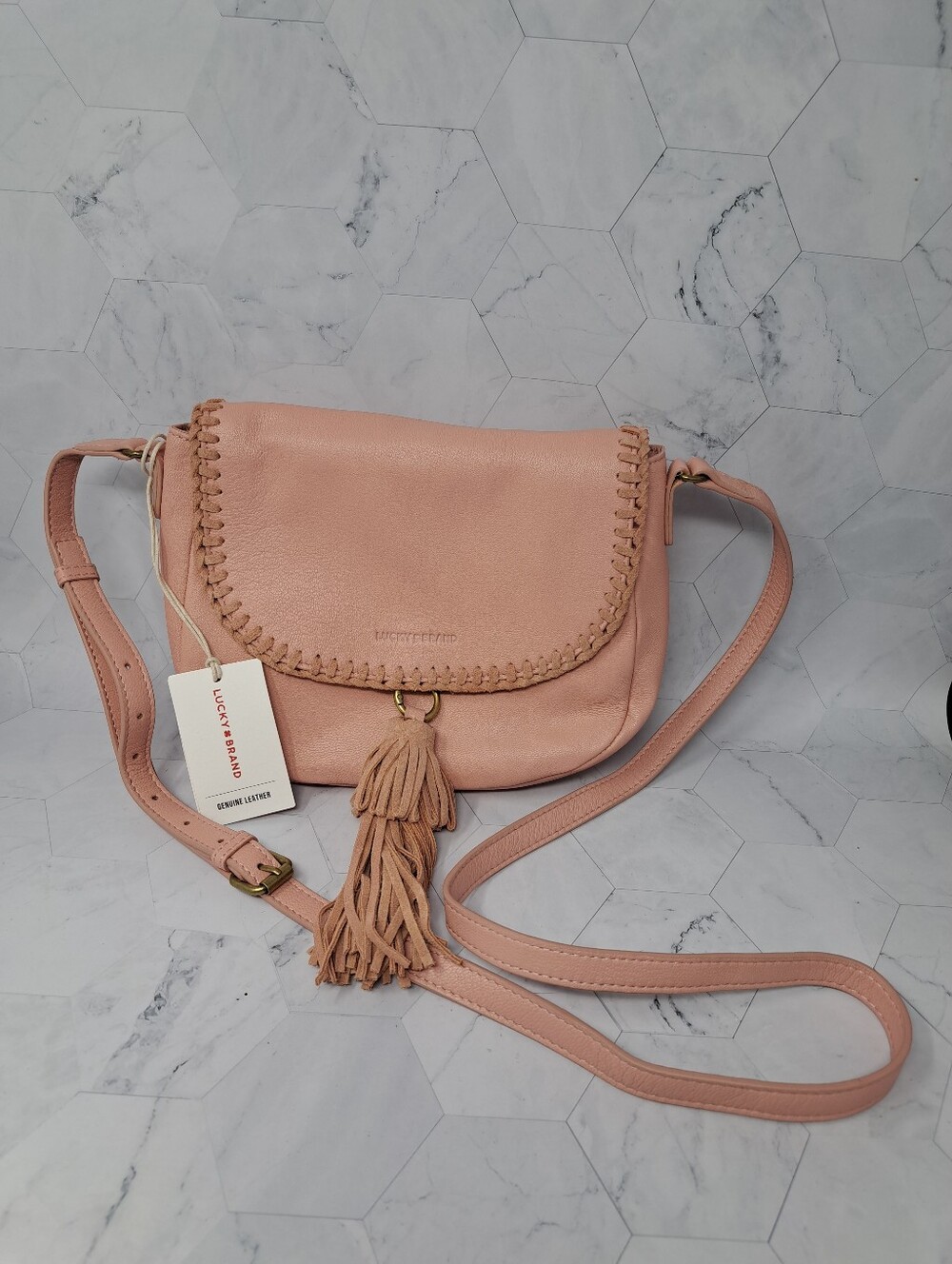 Lucky Brand Vall Leather Crossbody Bag - Pink. New 9.5" X 6.5"